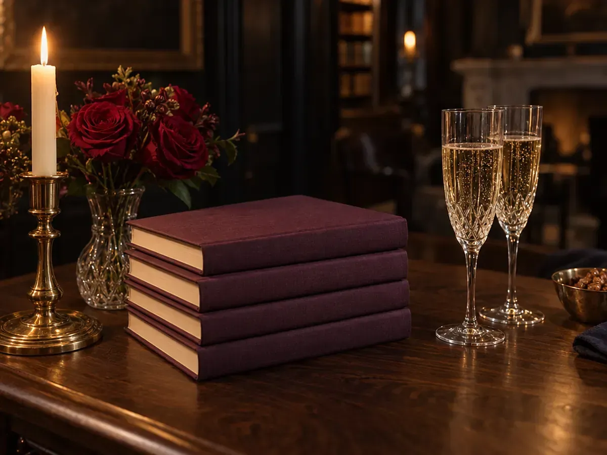 Cloth-bound books and champagne at an intimate launch event