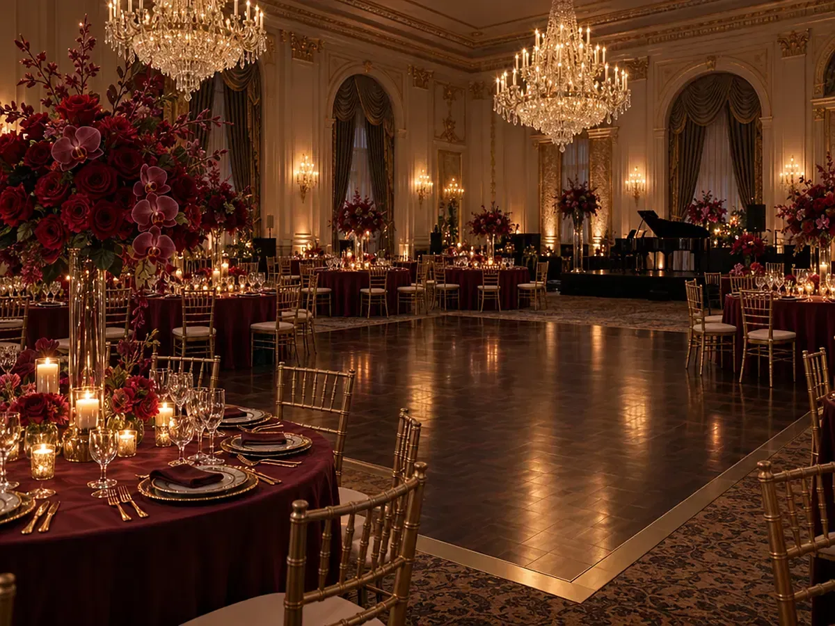 Grand ballroom prepared for an elegant gala