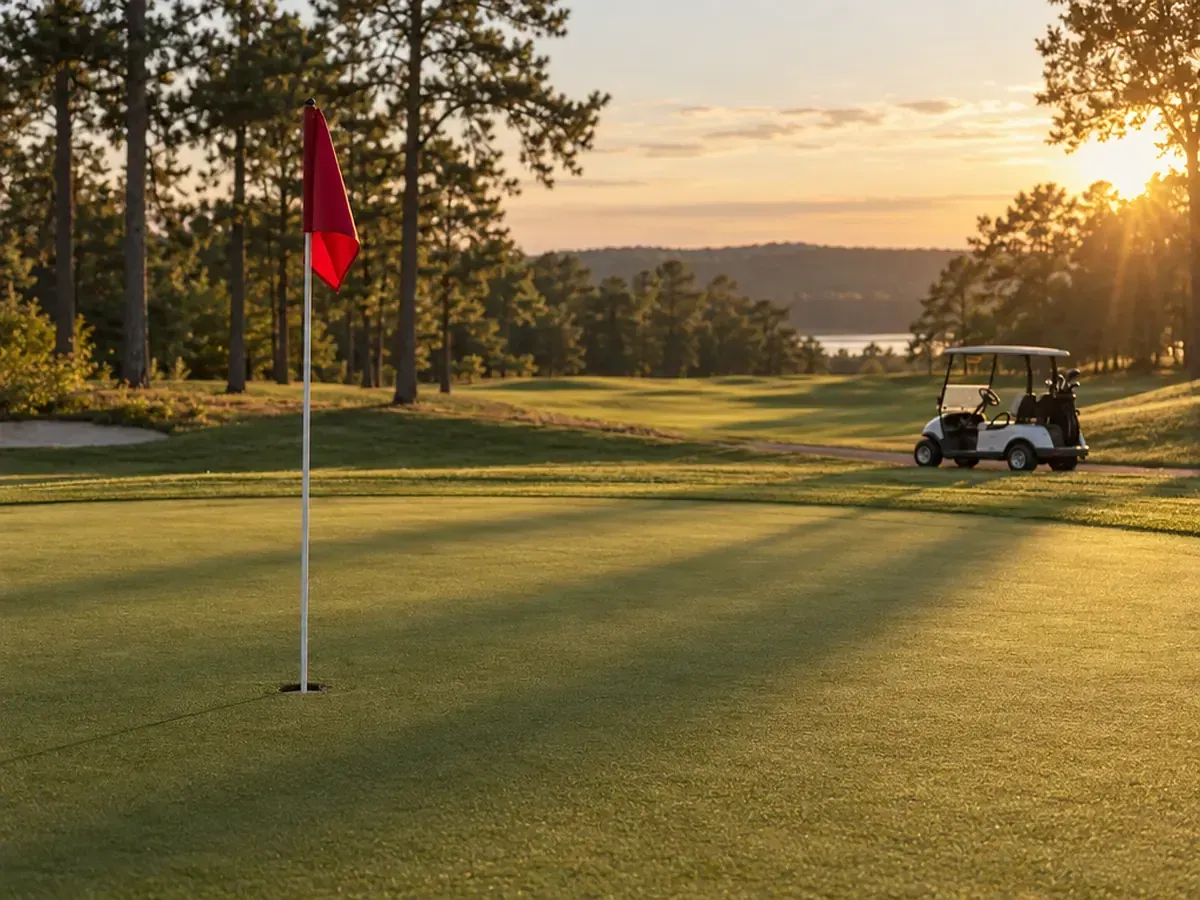Golf course putting green at golden hour